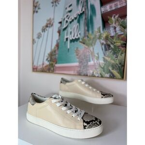 Veronica Beard Beige Snakeskin Python Texture Low Top Sneakers Shoes Size 11